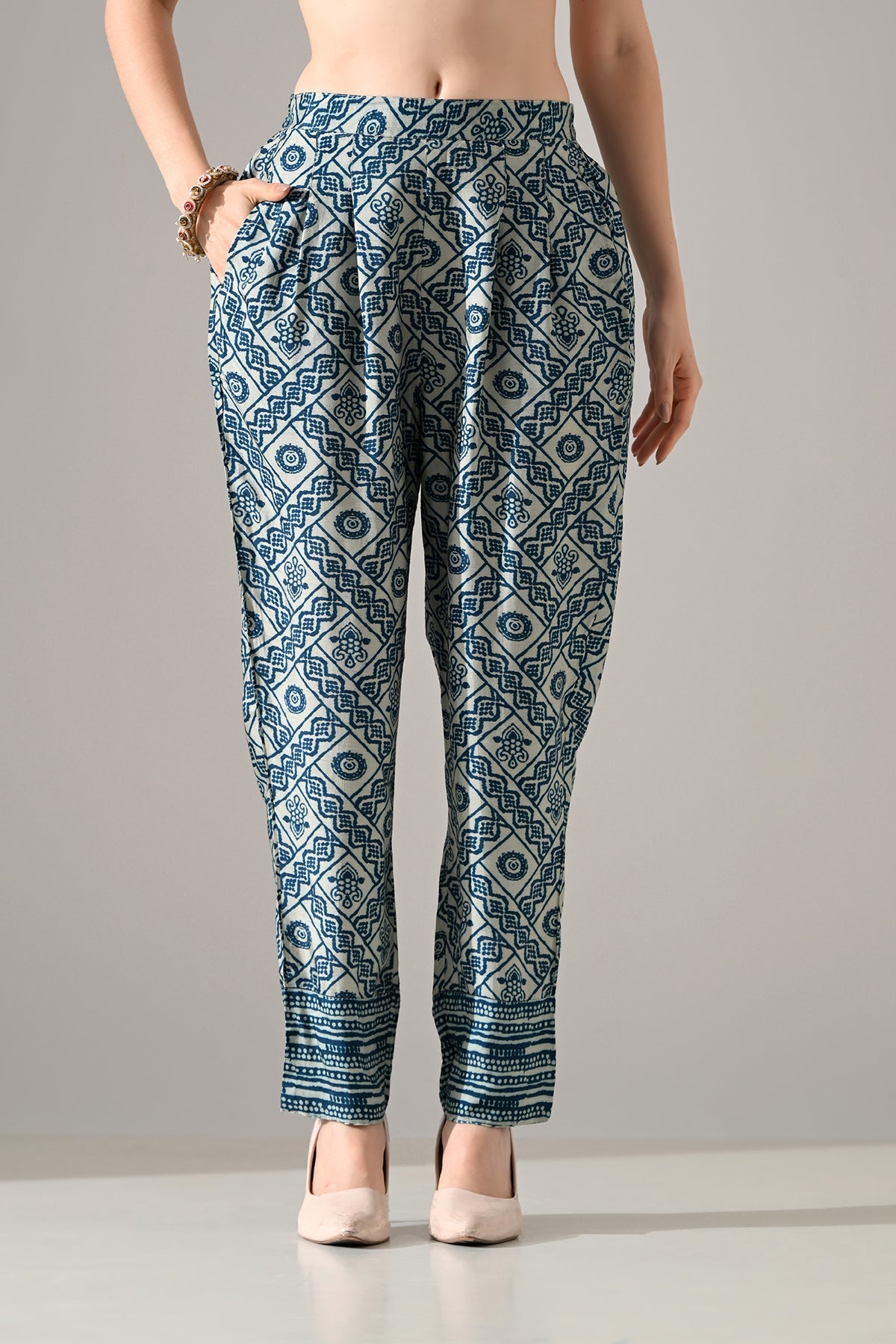Blue Printed Kurta 3 Pcs Set