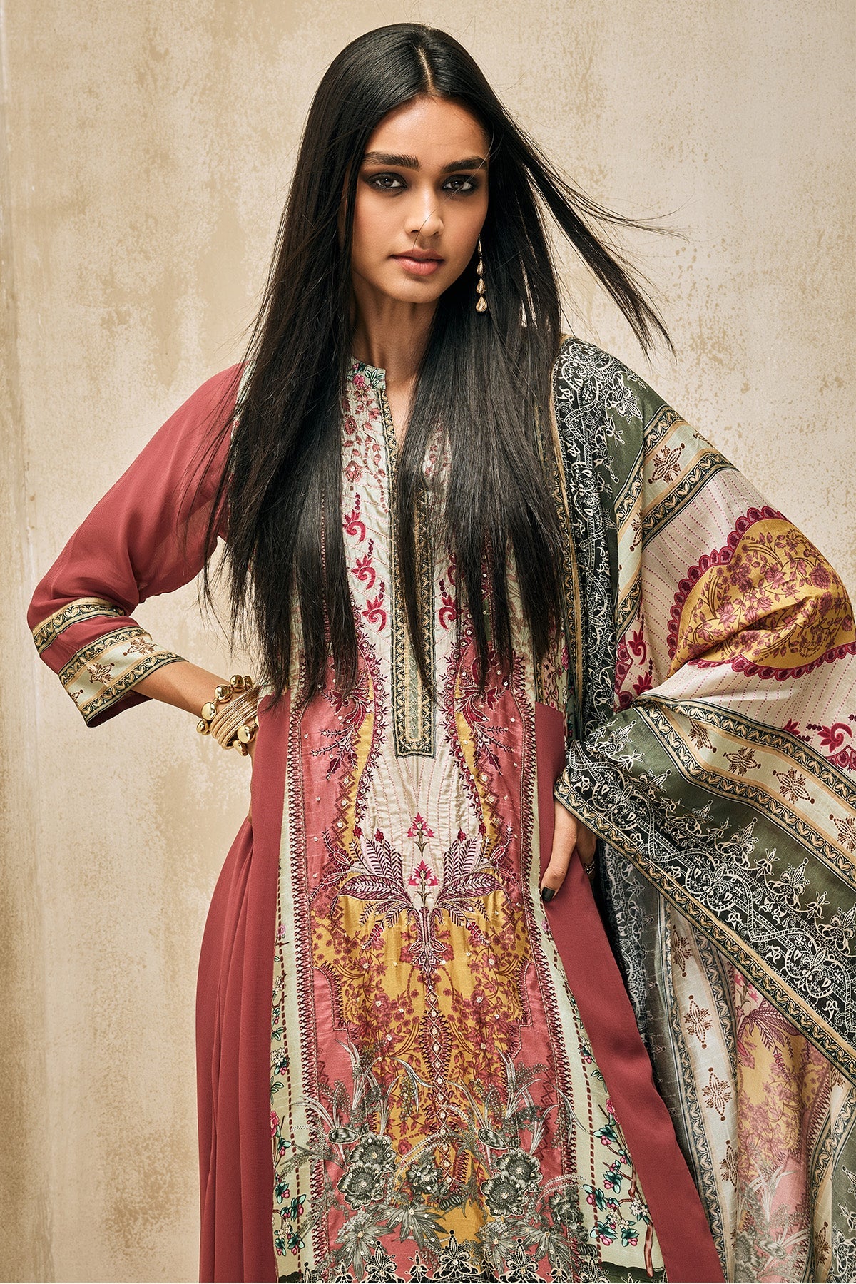 Green Printed Kurta 3 Pcs Set