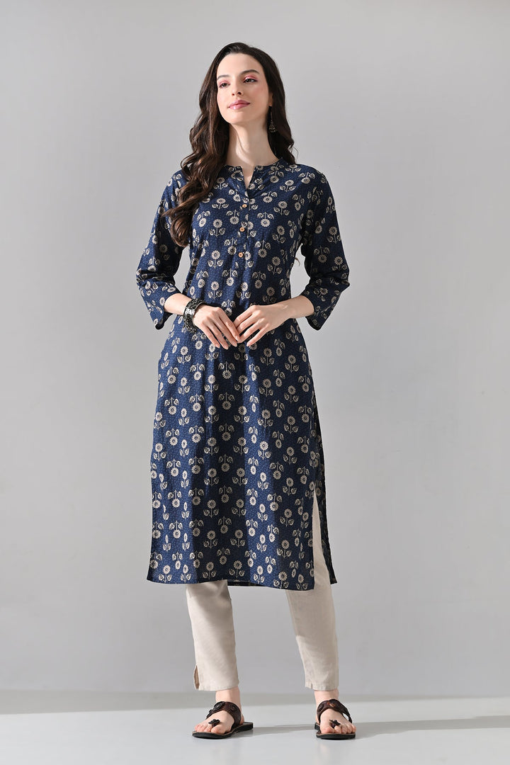 Blue Floral Printed Kurta
