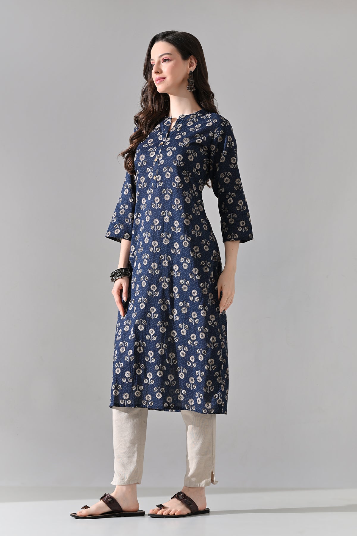 Blue Floral Printed Kurta