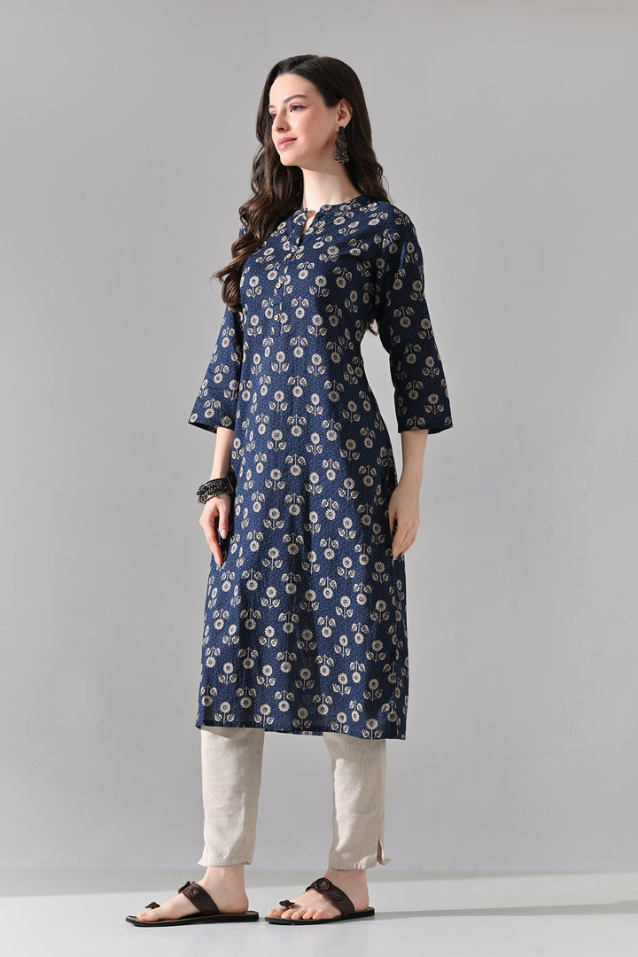 Blue Floral Printed Kurta