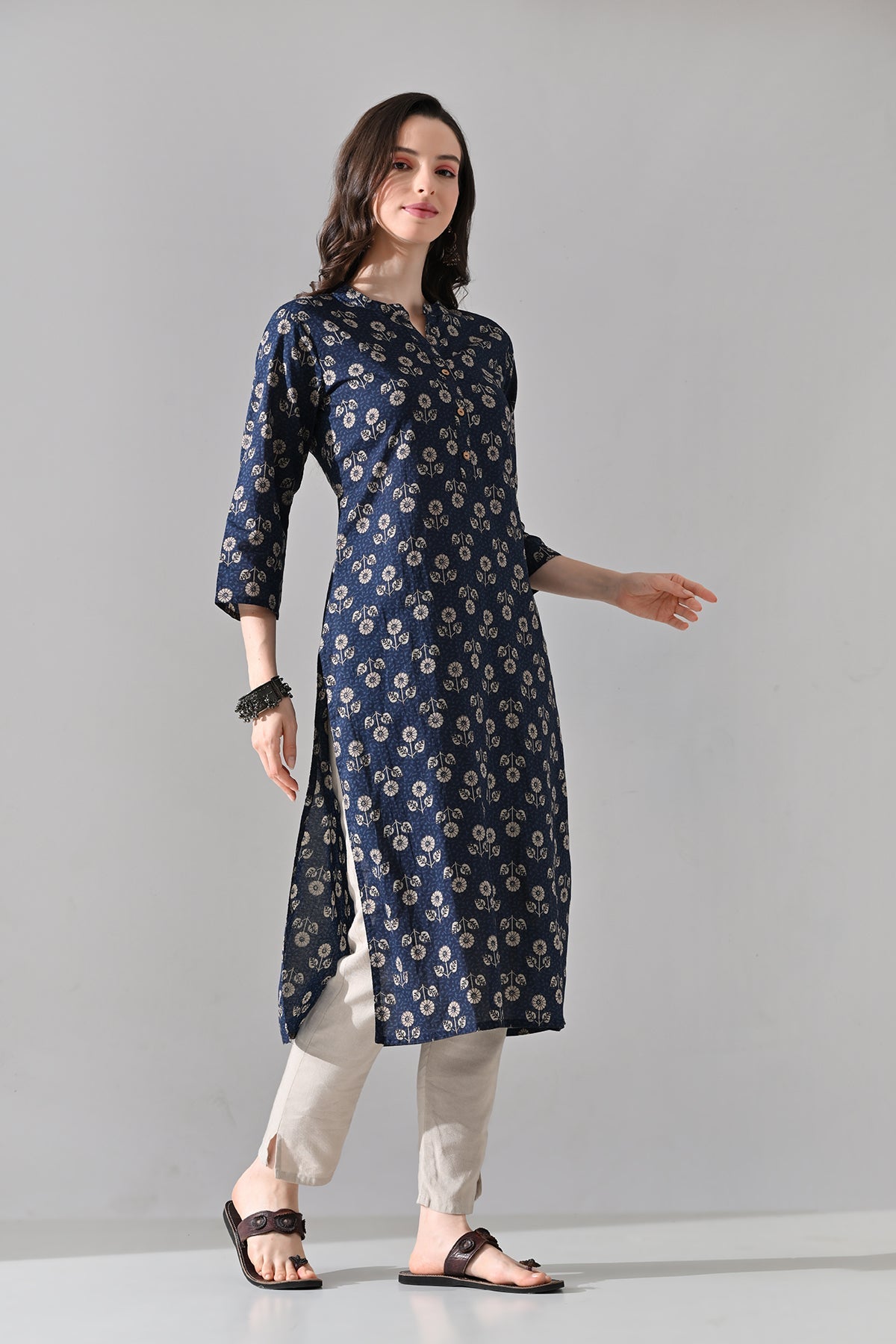 Blue Floral Printed Kurta