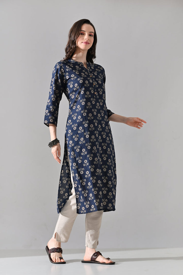 Blue Floral Printed Kurta