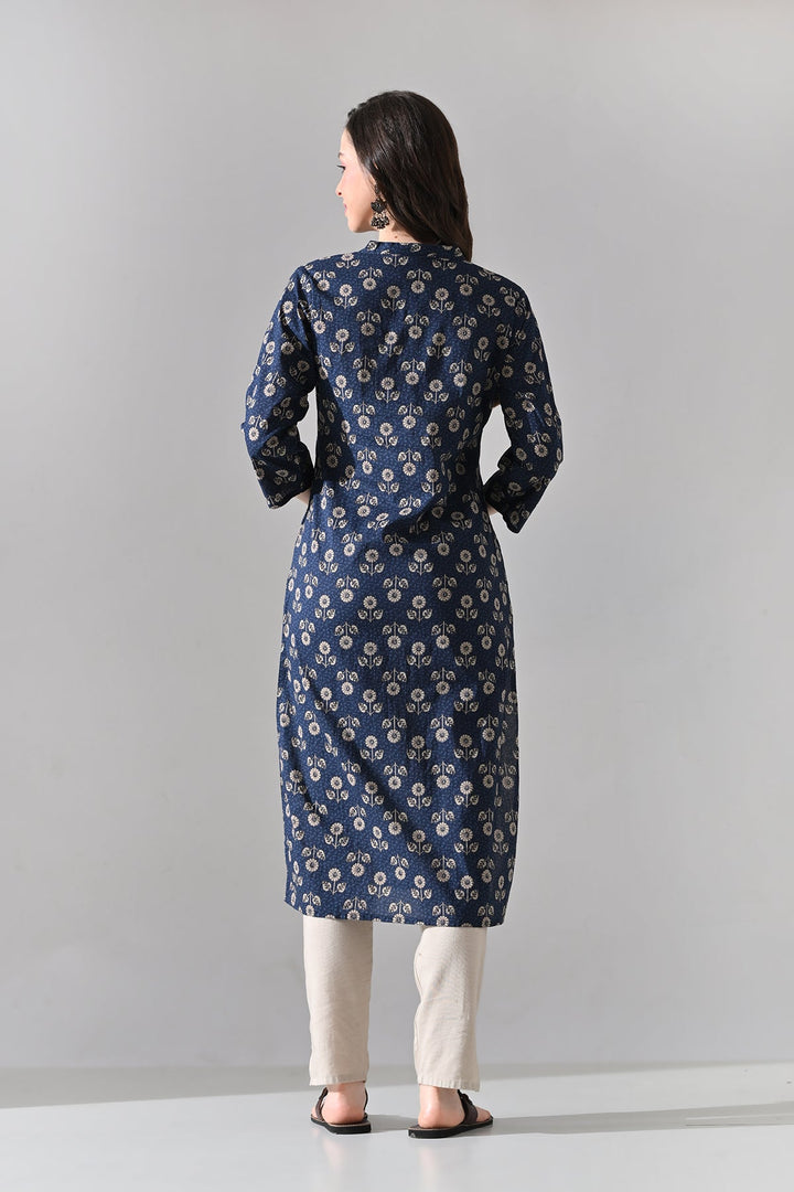 Blue Floral Printed Kurta