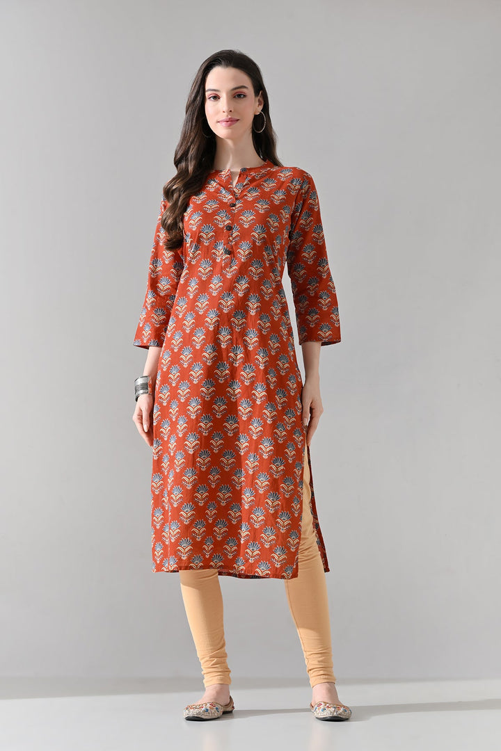 Rust Floral Printed Kurta