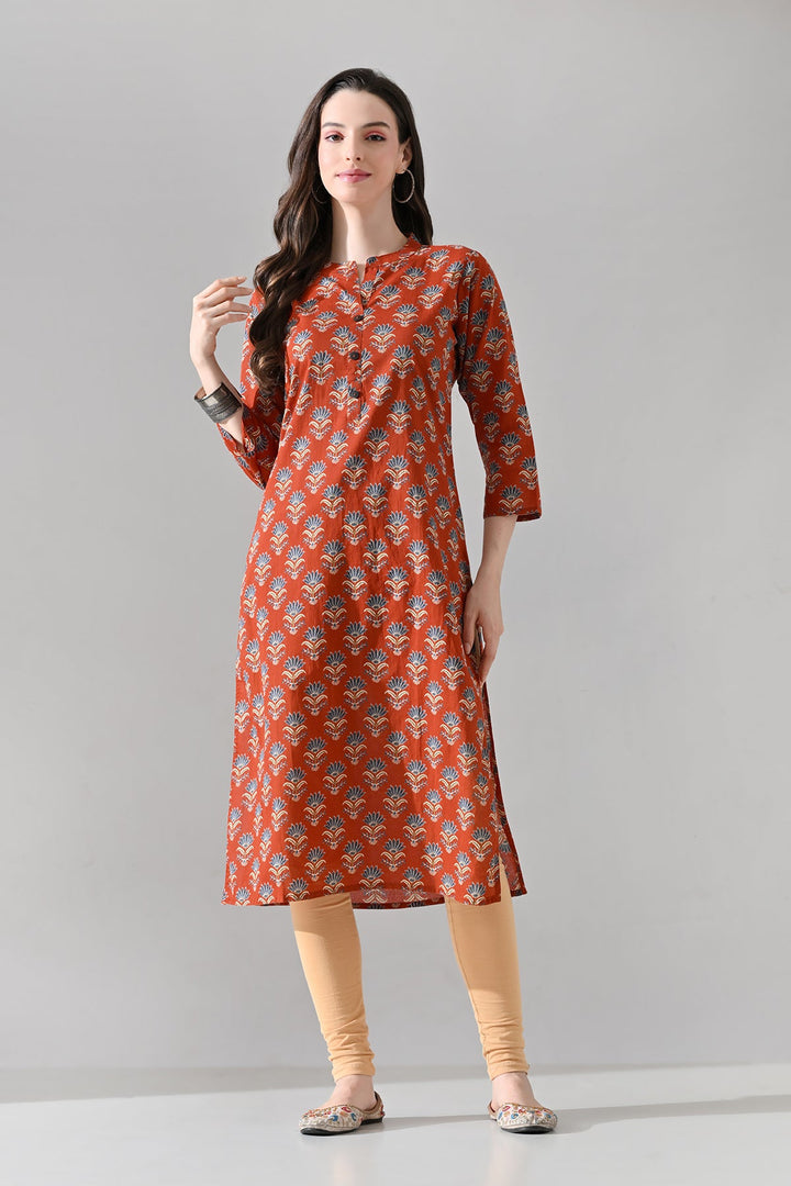 Rust Floral Printed Kurta