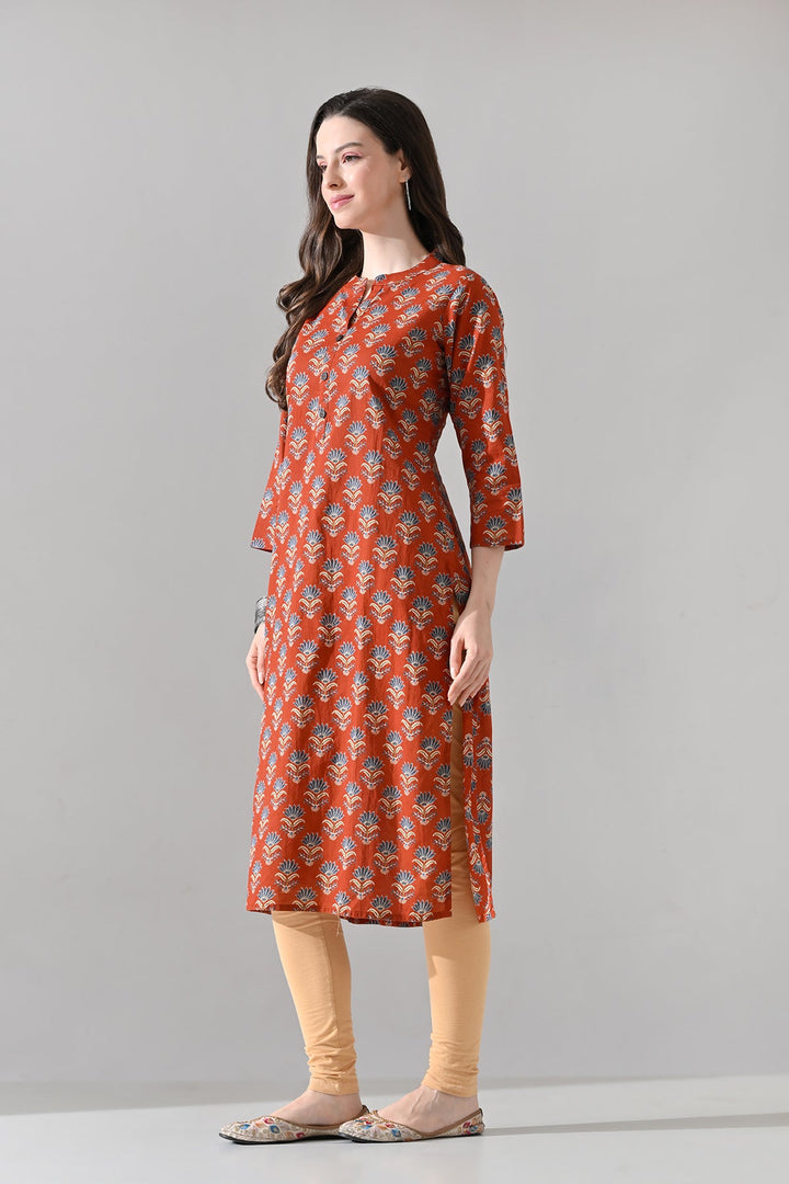 Rust Floral Printed Kurta