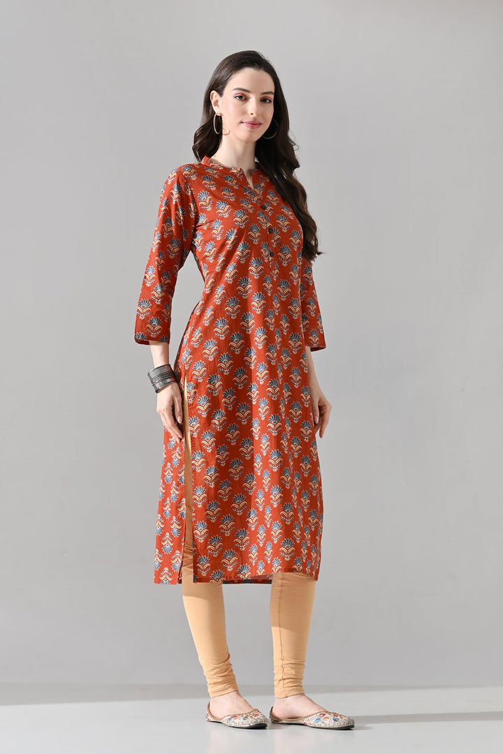 Rust Floral Printed Kurta