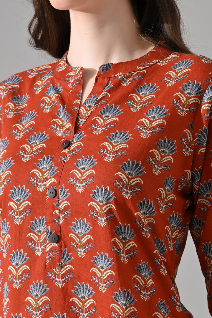 Rust Floral Printed Kurta