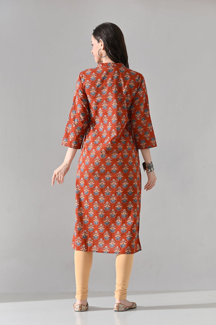Rust Floral Printed Kurta