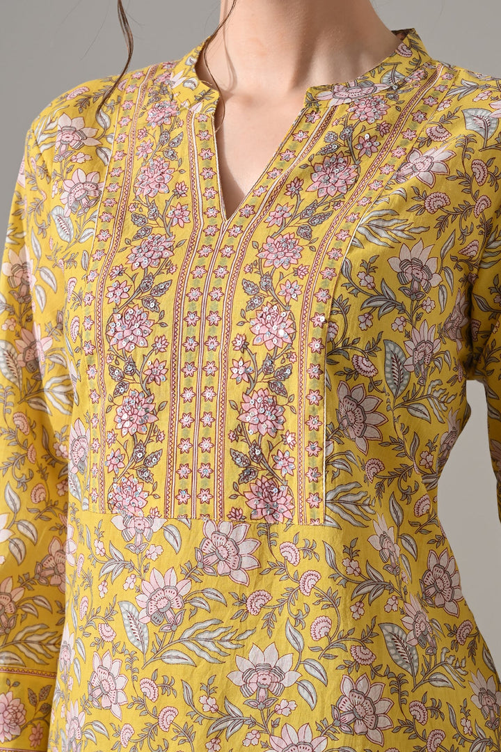 Yellow Floral Printed Kurta Set