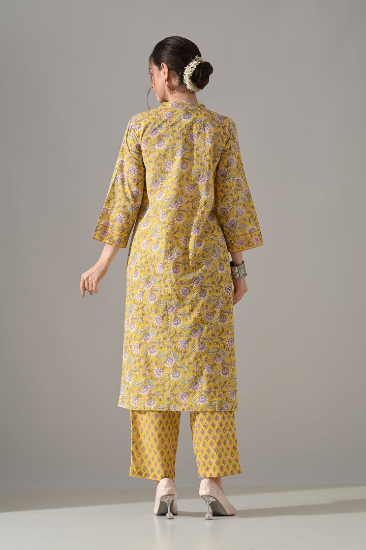 Yellow Floral Printed Kurta Set