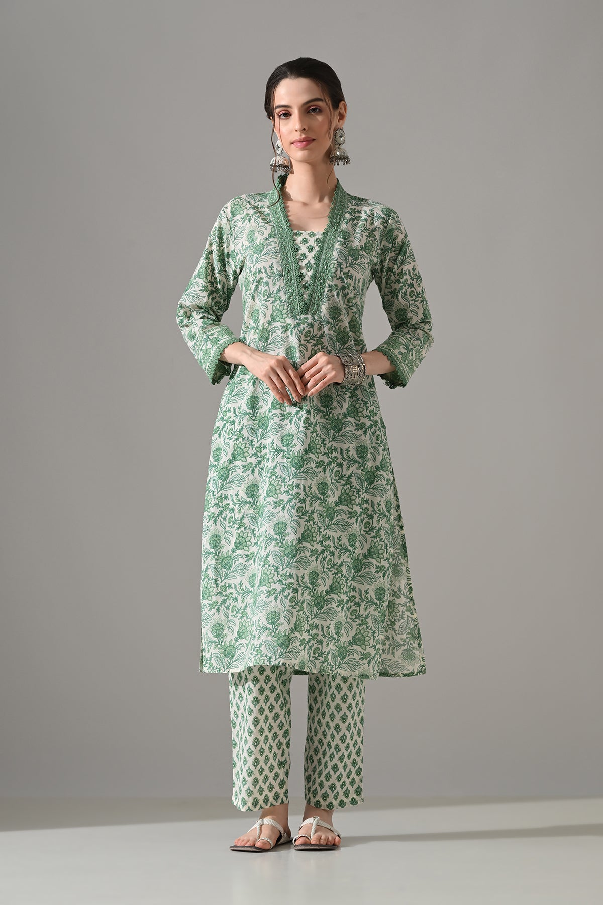 Cream Printed Kurta Set