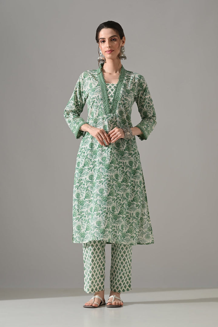 Cream Printed Kurta Set