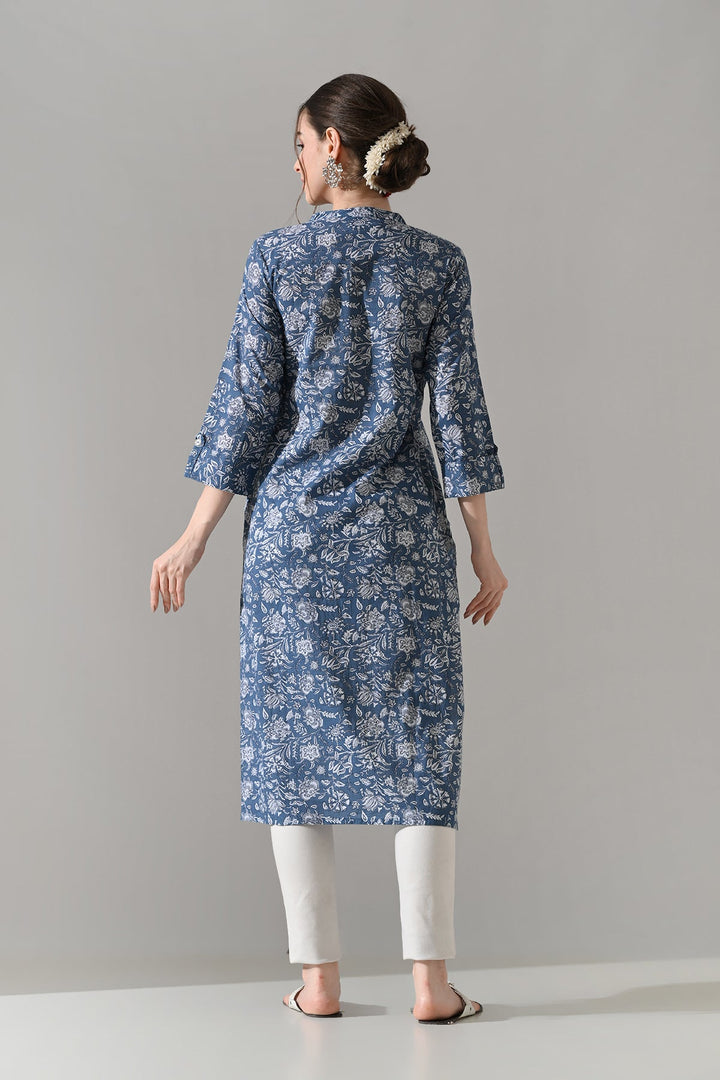 Blue Floral Printed Kurta
