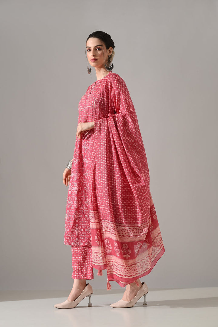 Pink Printed Kurta Set