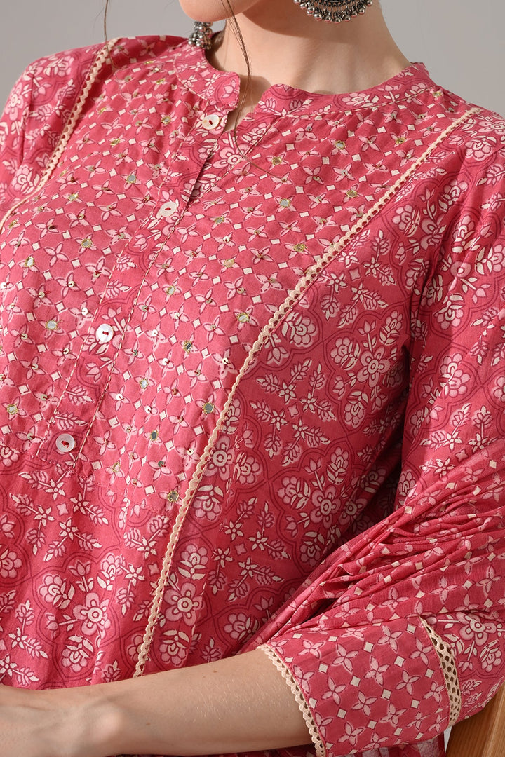 Pink Printed Kurta Set