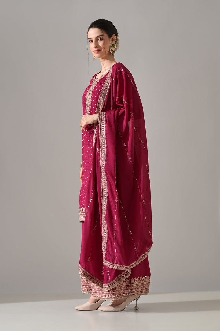 Magenta Printed Straight Kurta Set