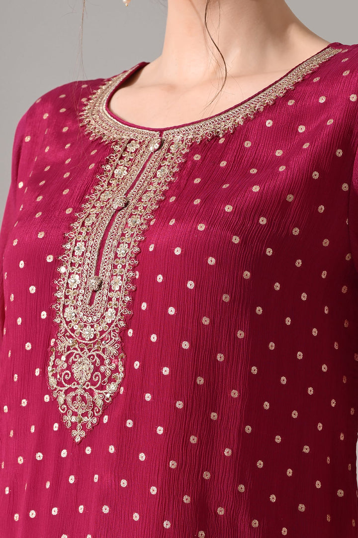Magenta Printed Straight Kurta Set