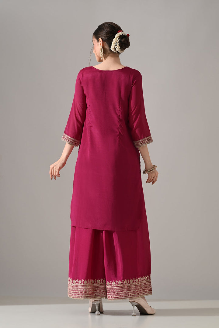 Magenta Printed Straight Kurta Set