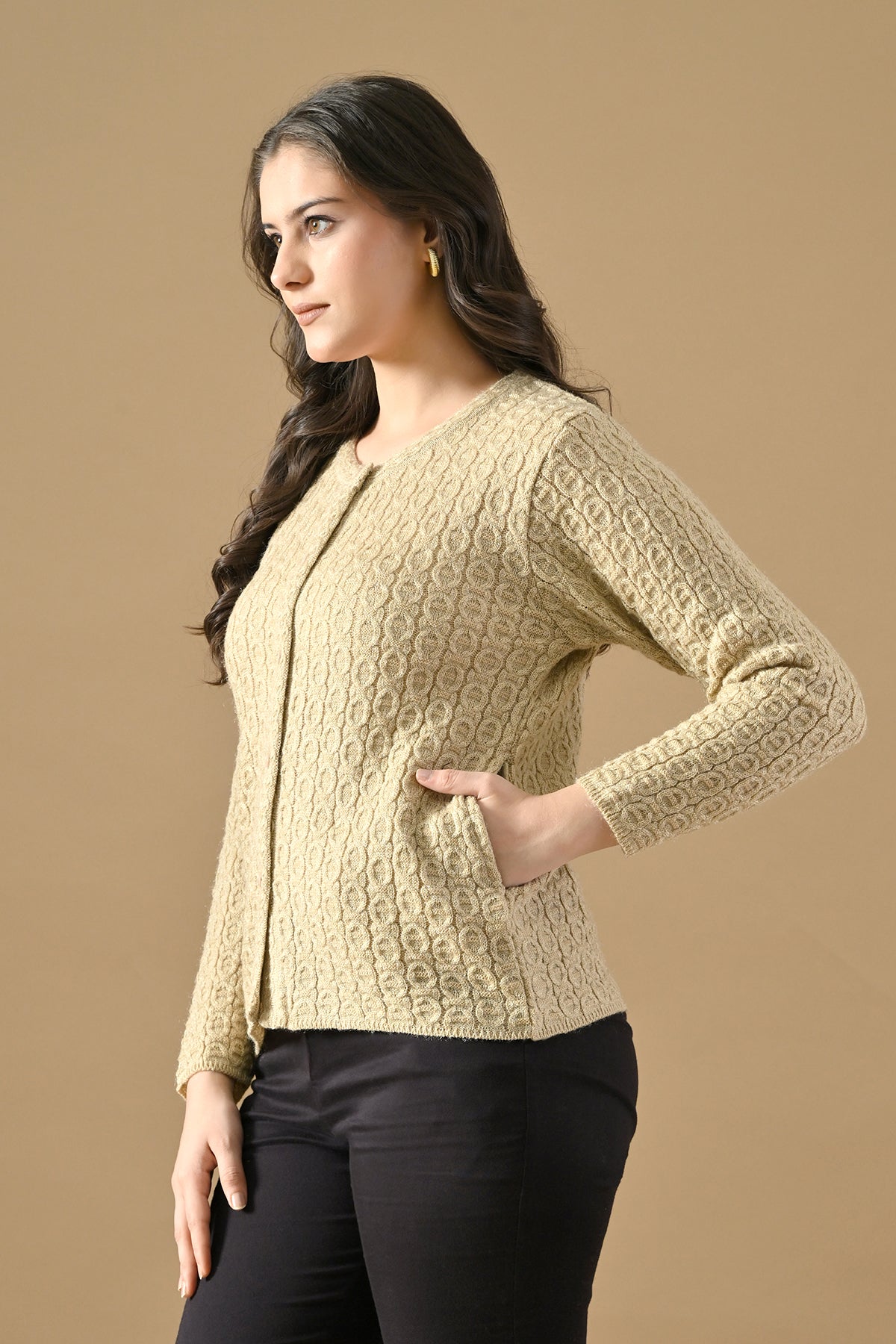 Winter Cream Knitted Mandarin Collar Cardigan