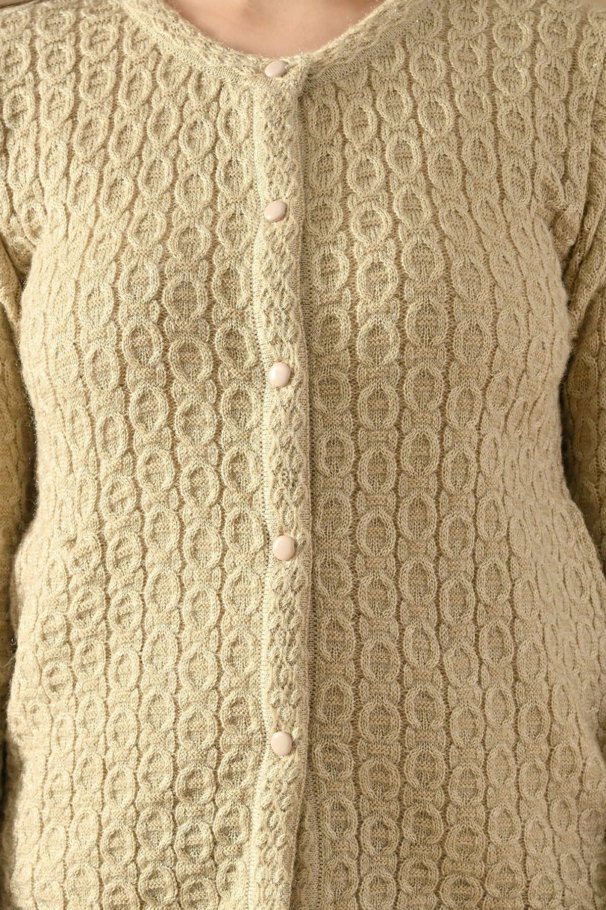 Winter Cream Knitted Mandarin Collar Cardigan