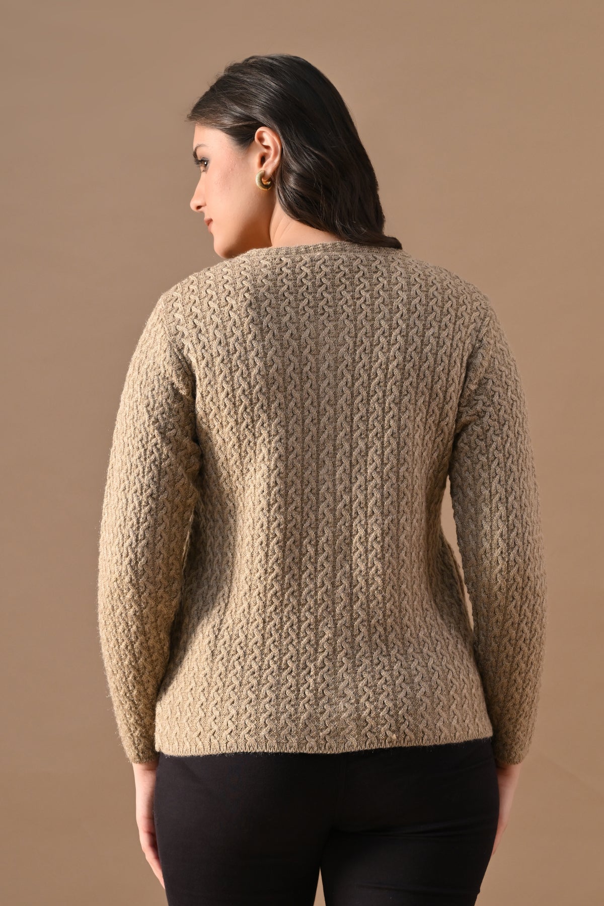 Winter Beige Knitted Button-Down Cardigan