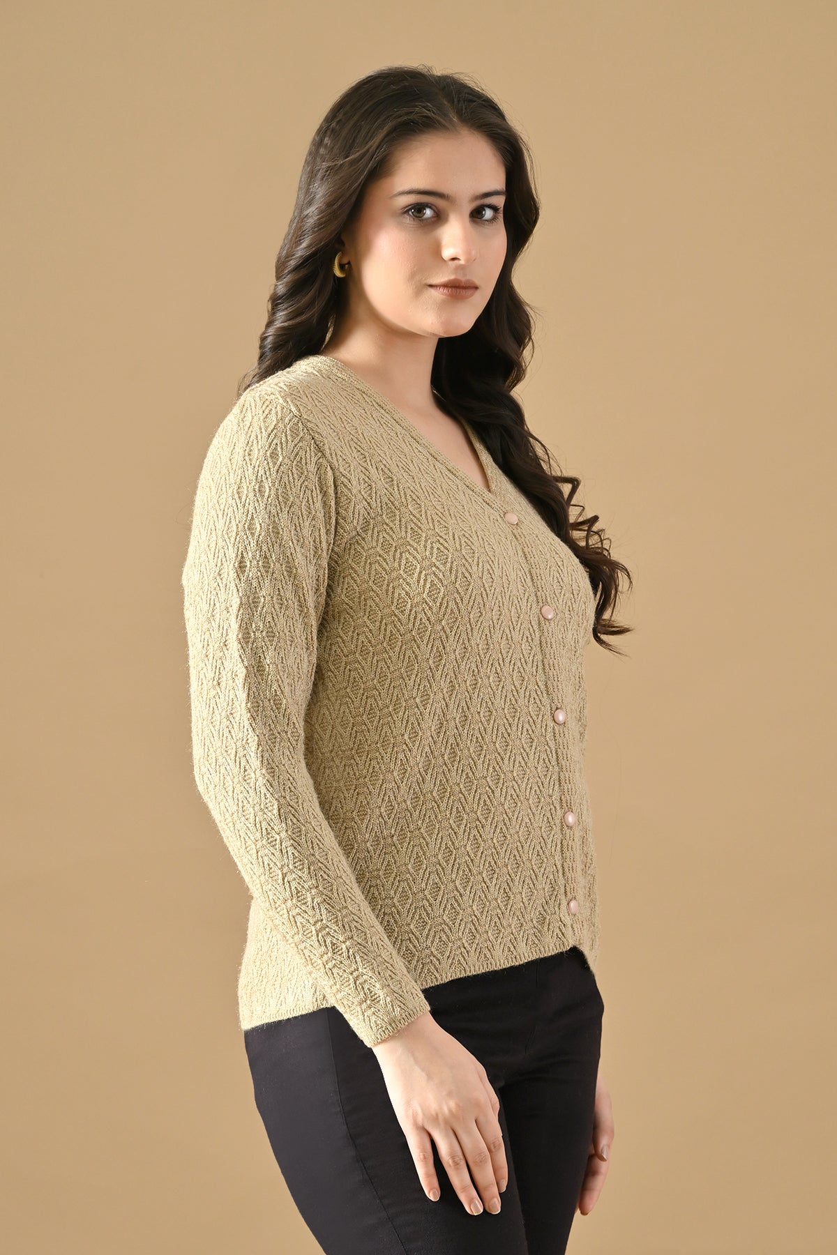 Winter Fawn Knitted V-Neck Cardigan