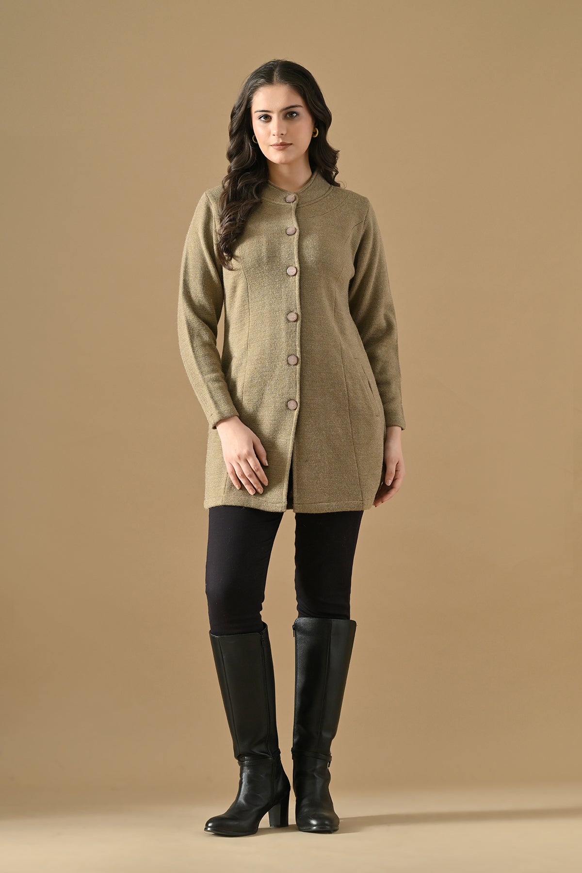 Winter Camel Woven Longline Cardigan