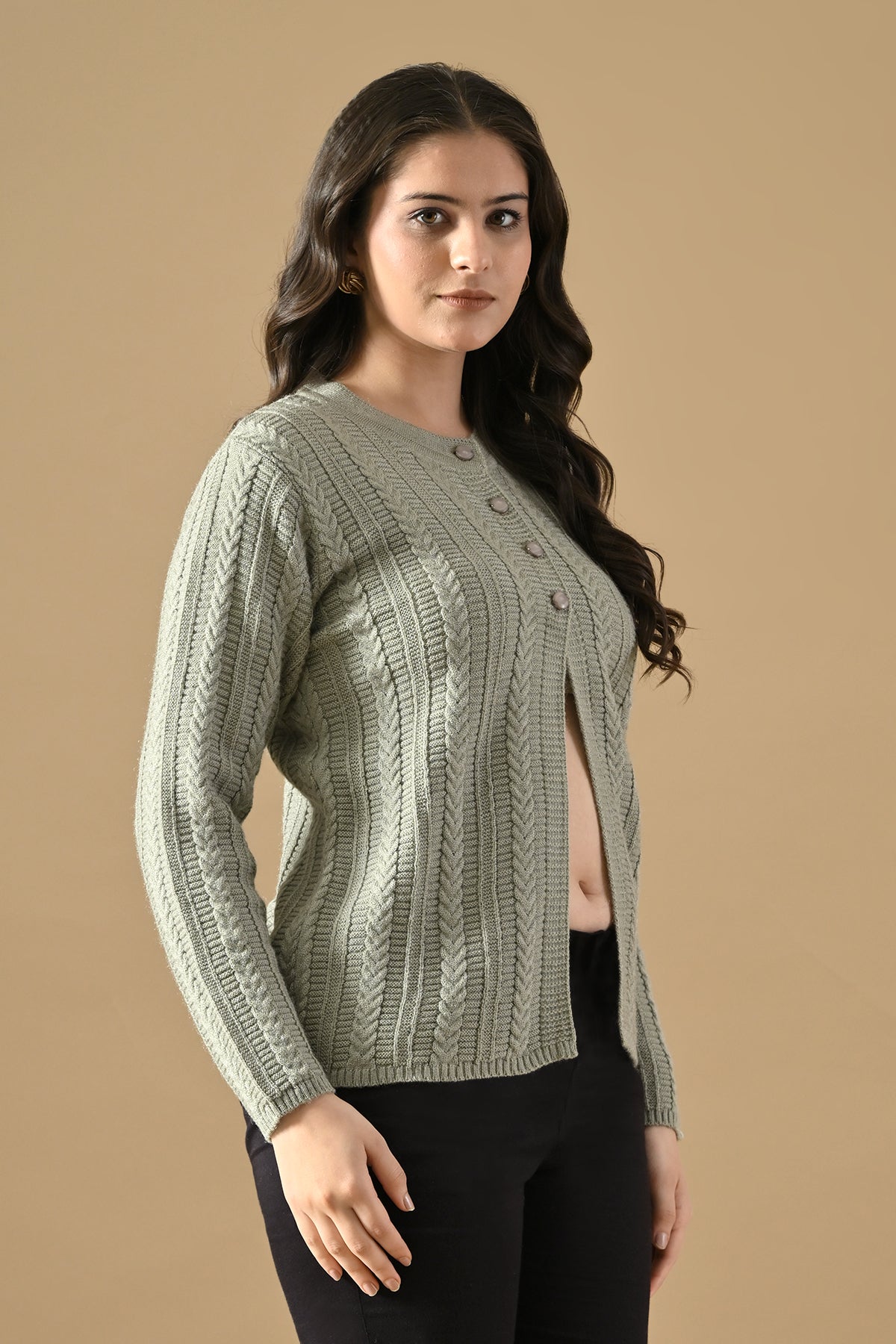 Winter Grey Knitted V-Neck Cardigan