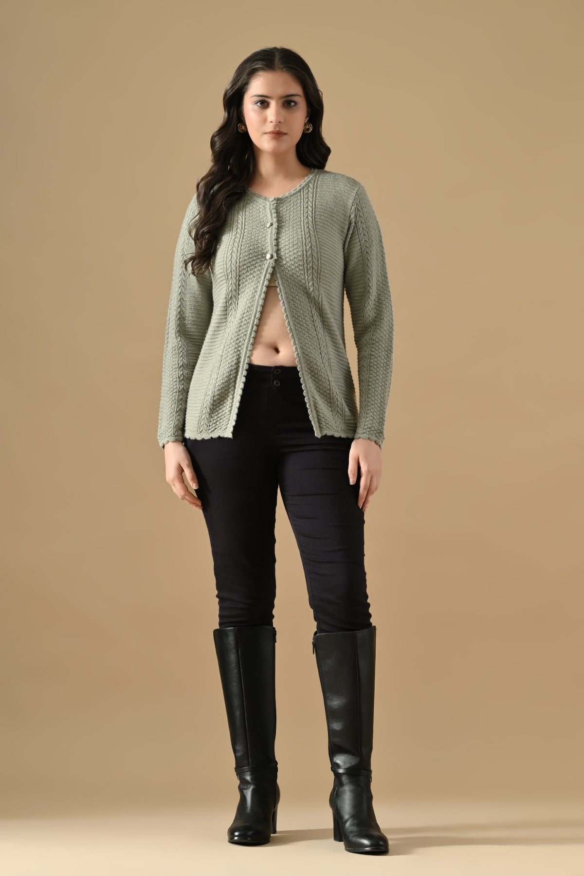 Winter Grey Knitted Button-Down Cardigan