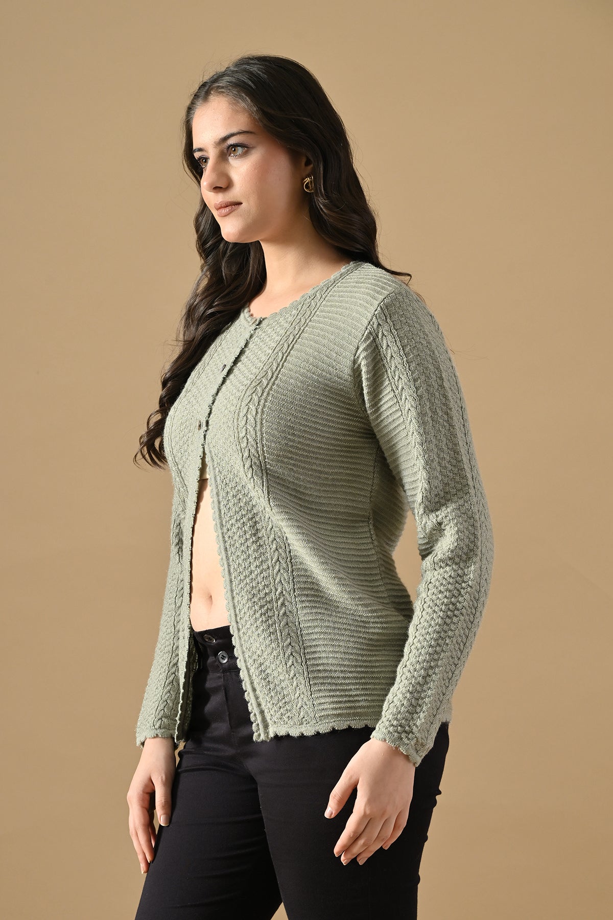 Winter Grey Knitted Button-Down Cardigan