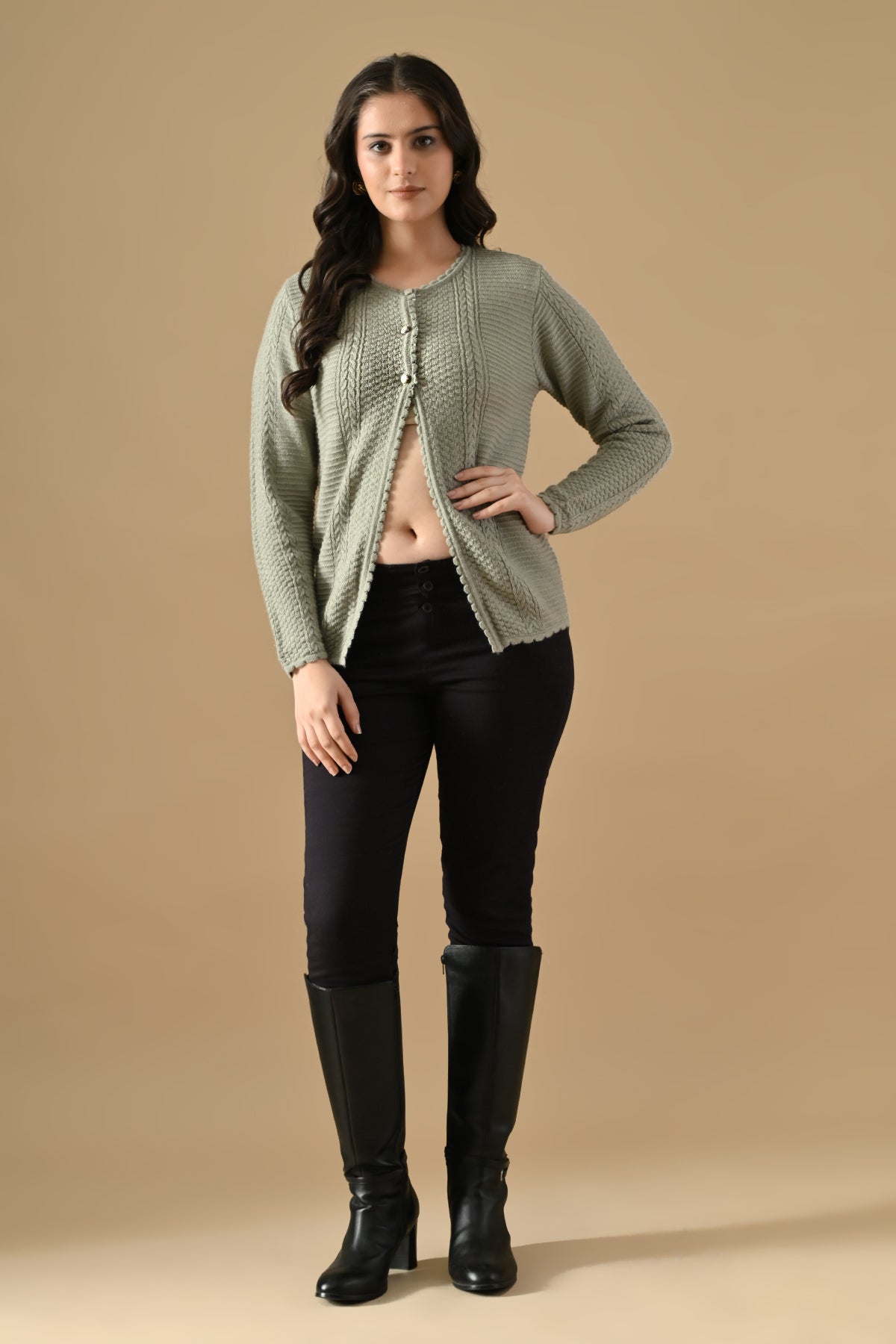 Winter Grey Knitted Button-Down Cardigan