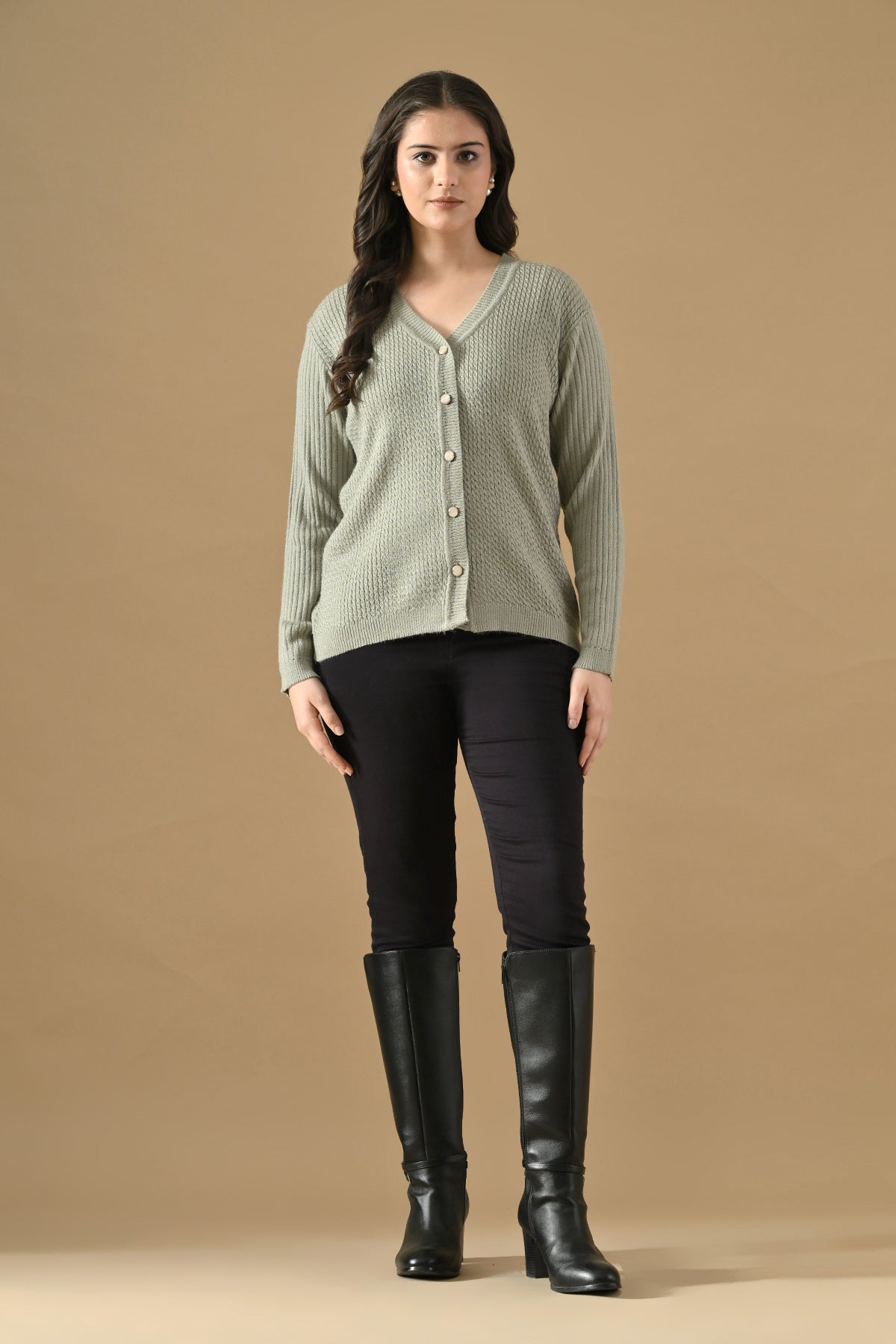 Winter Grey Knitted V-Neck Cardigan