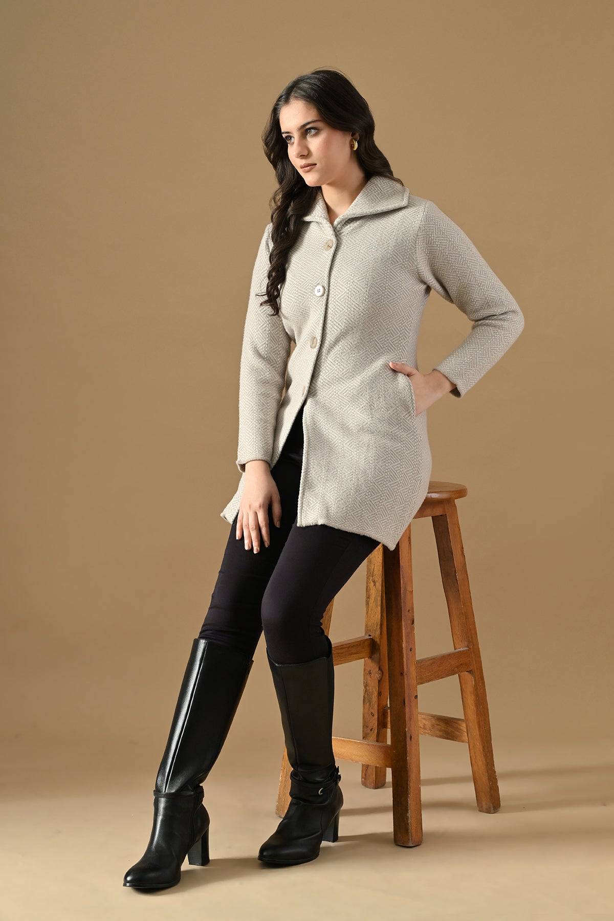 Winter Grey Woven Button-Down Cardigan