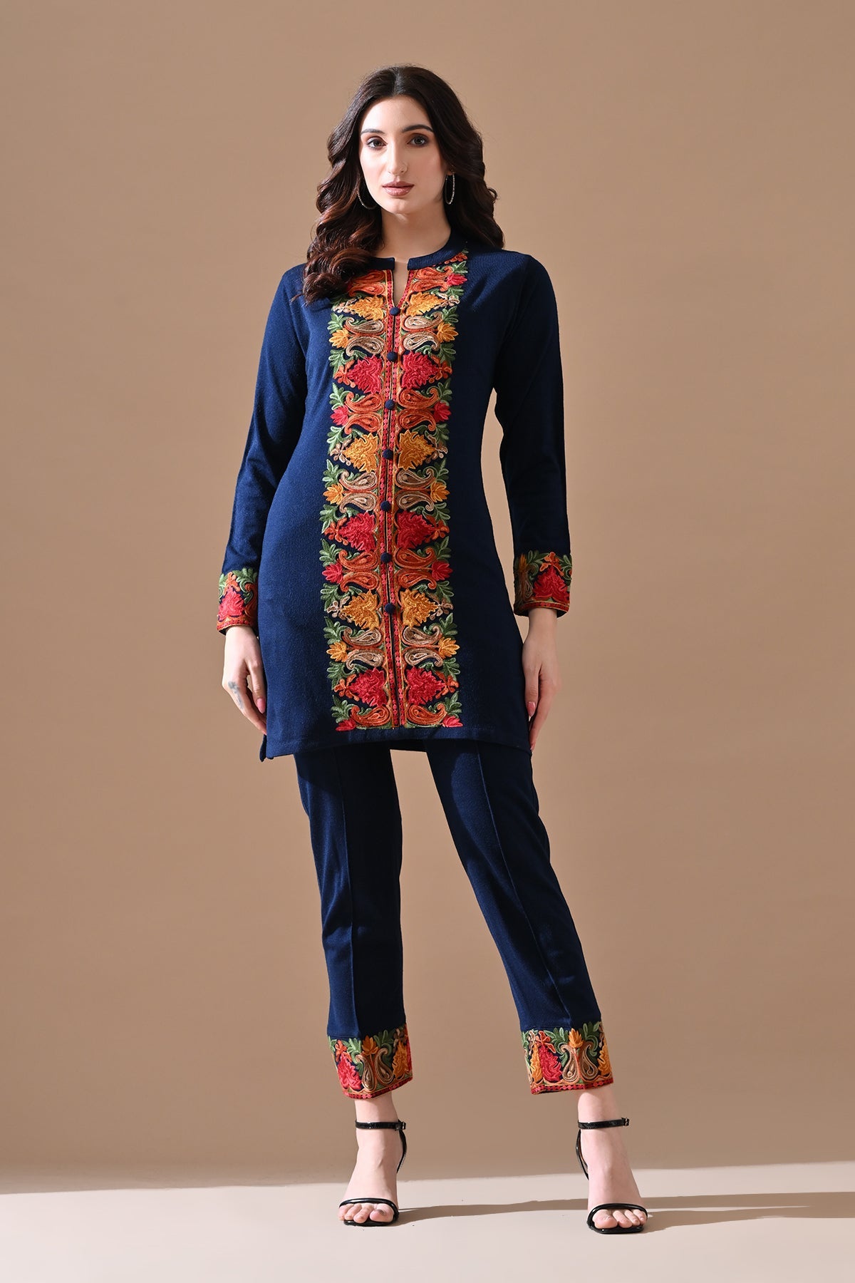 Winter Blue Embroideredred Ethnic Motifs Co-Ord 2 Pcs Set