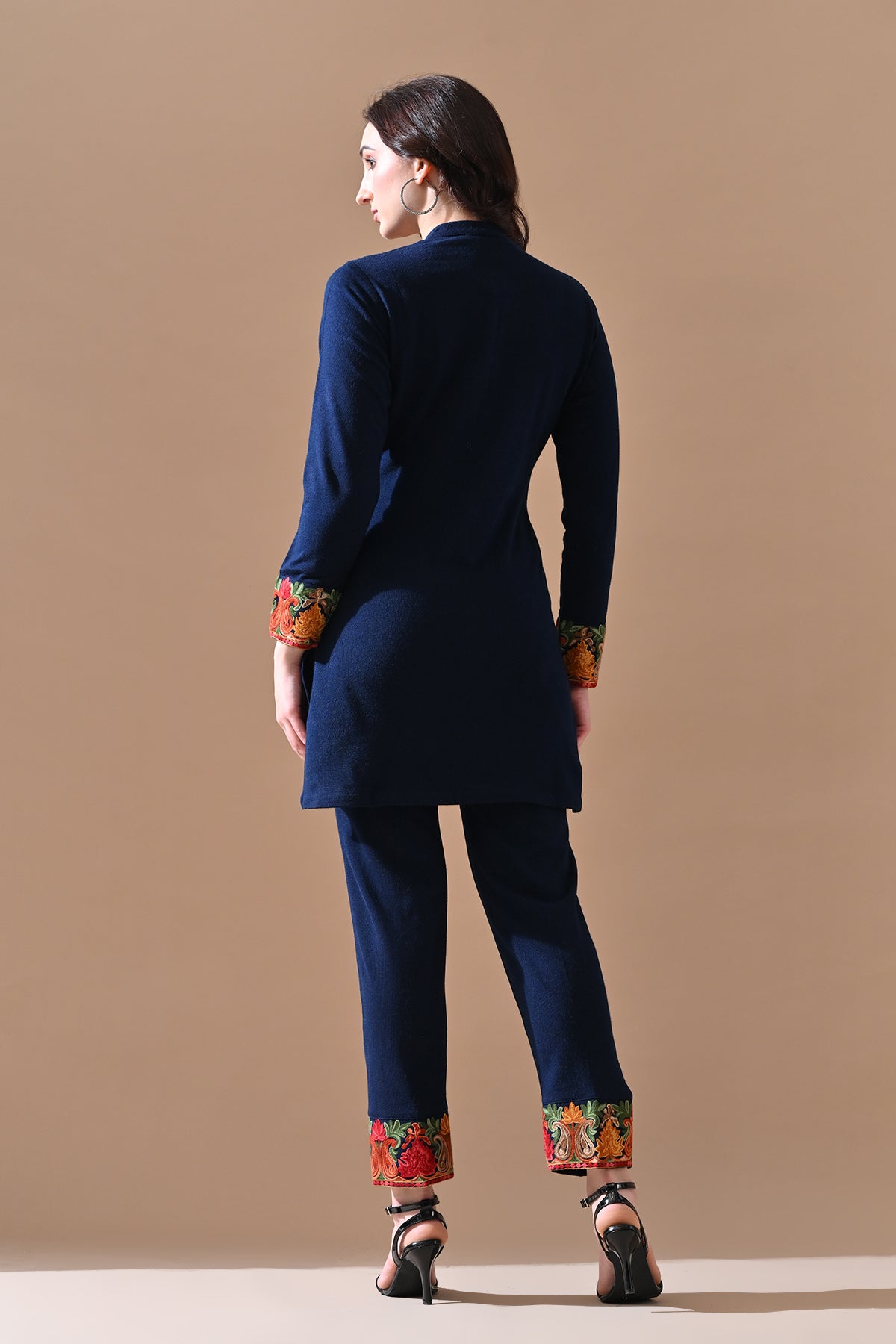 Winter Blue Embroideredred Ethnic Motifs Co-Ord 2 Pcs Set