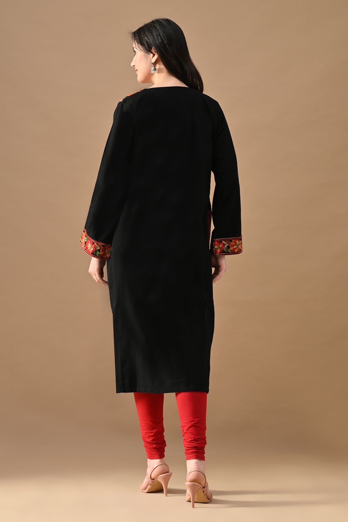 Winter Black Embroidered Black Ethnic Motifs Woven Phiran