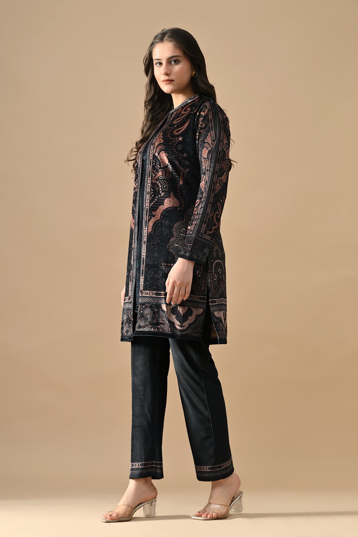 Winter Grey Printed Velvet Co-Ord Set