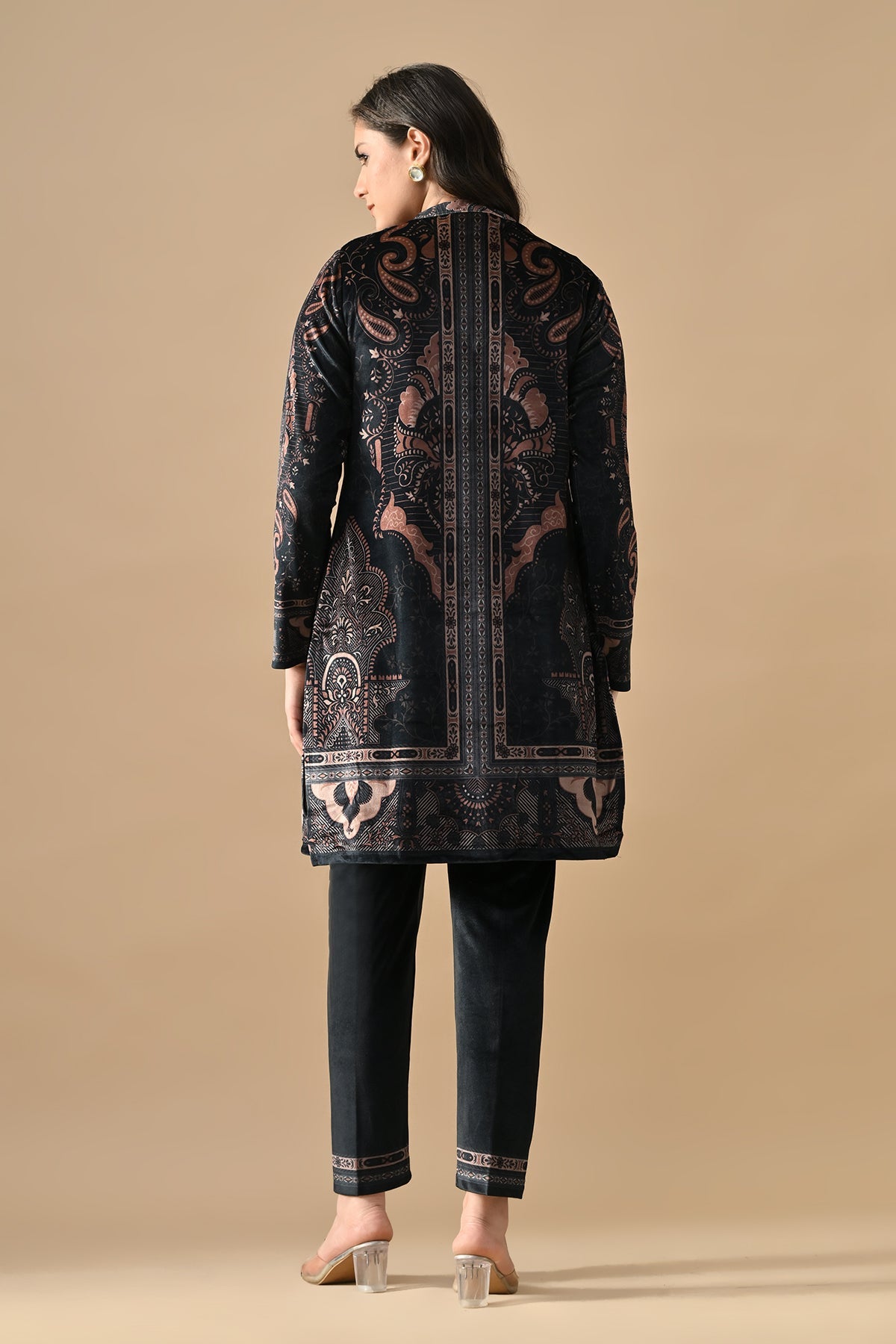 Winter Grey Printed Velvet Co-Ord Set