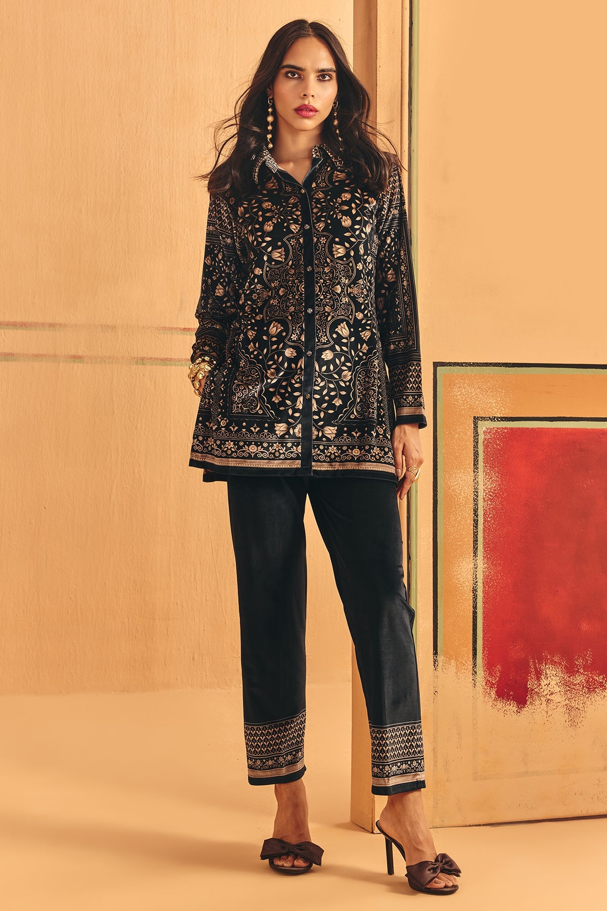 Winter Grey Printed Velvet Co-Ord Set