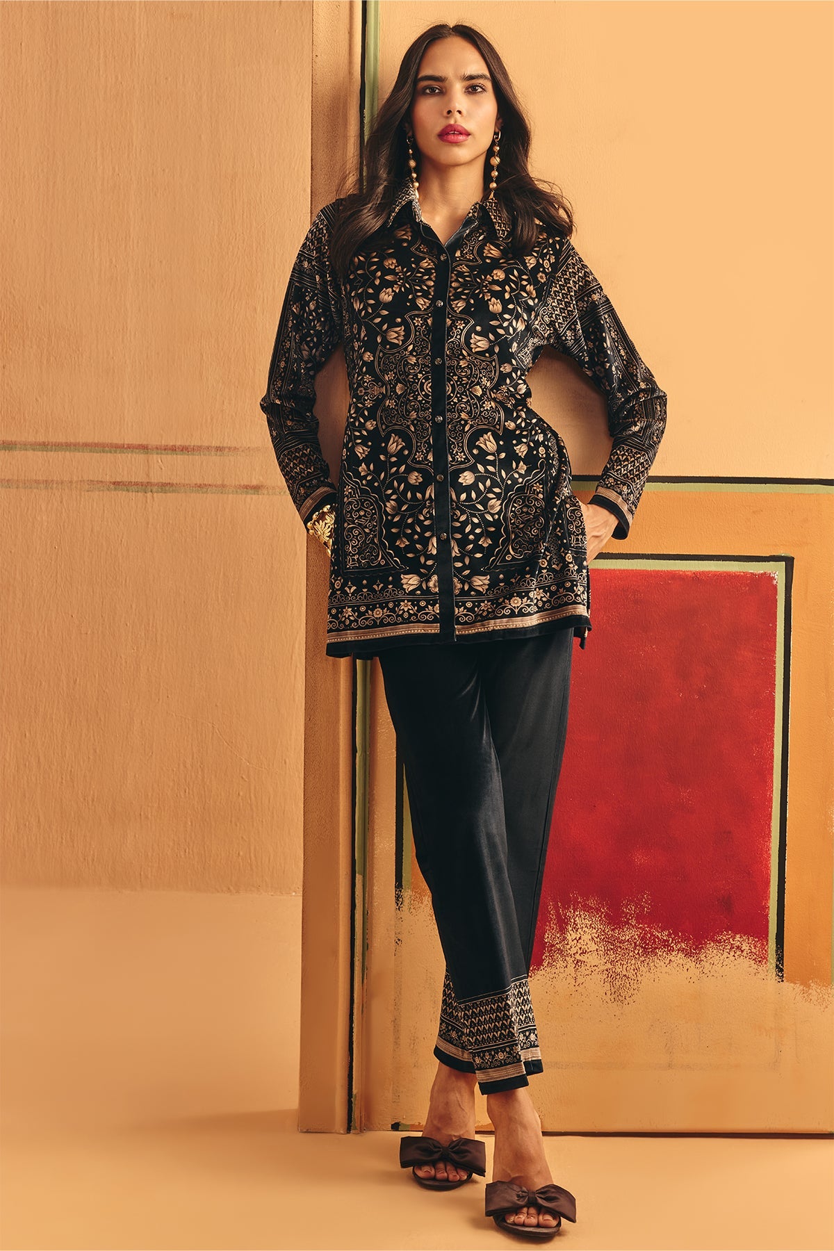 Winter Grey Printed Velvet Co-Ord Set