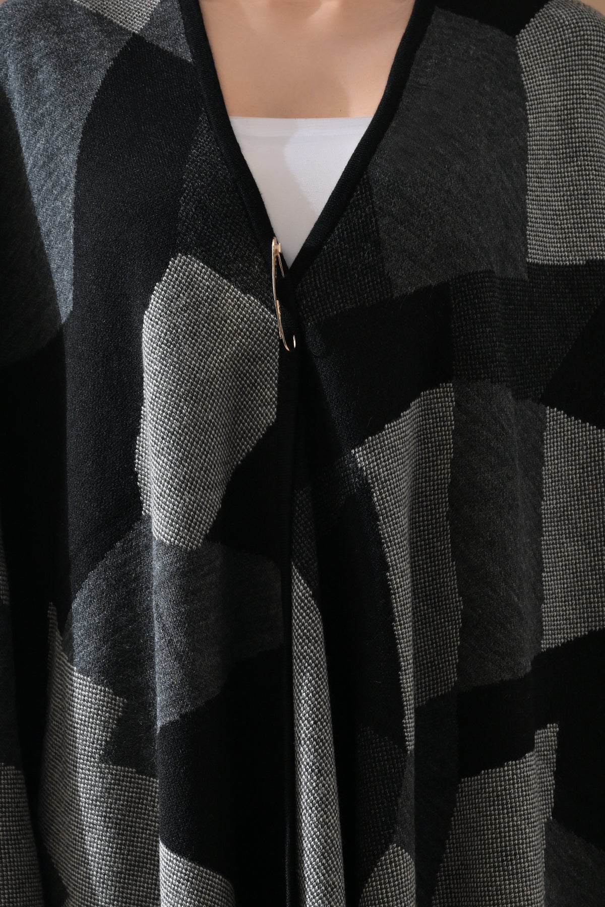 Winter Black Woven Poncho