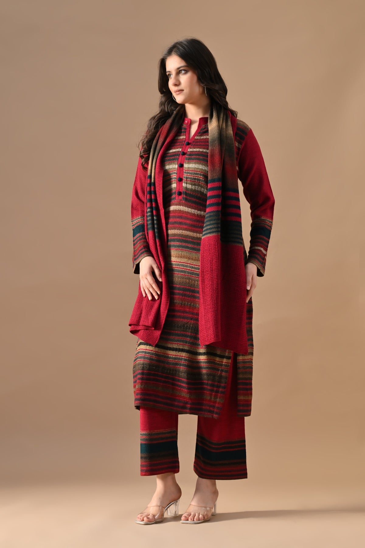 Winter Multi Self Design Woven Kurta Set