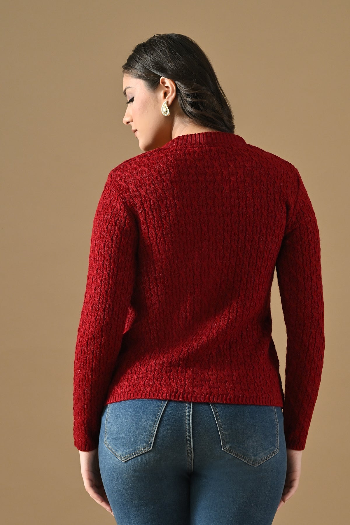 Winter Maroon Knitted V-Neck Cardigan