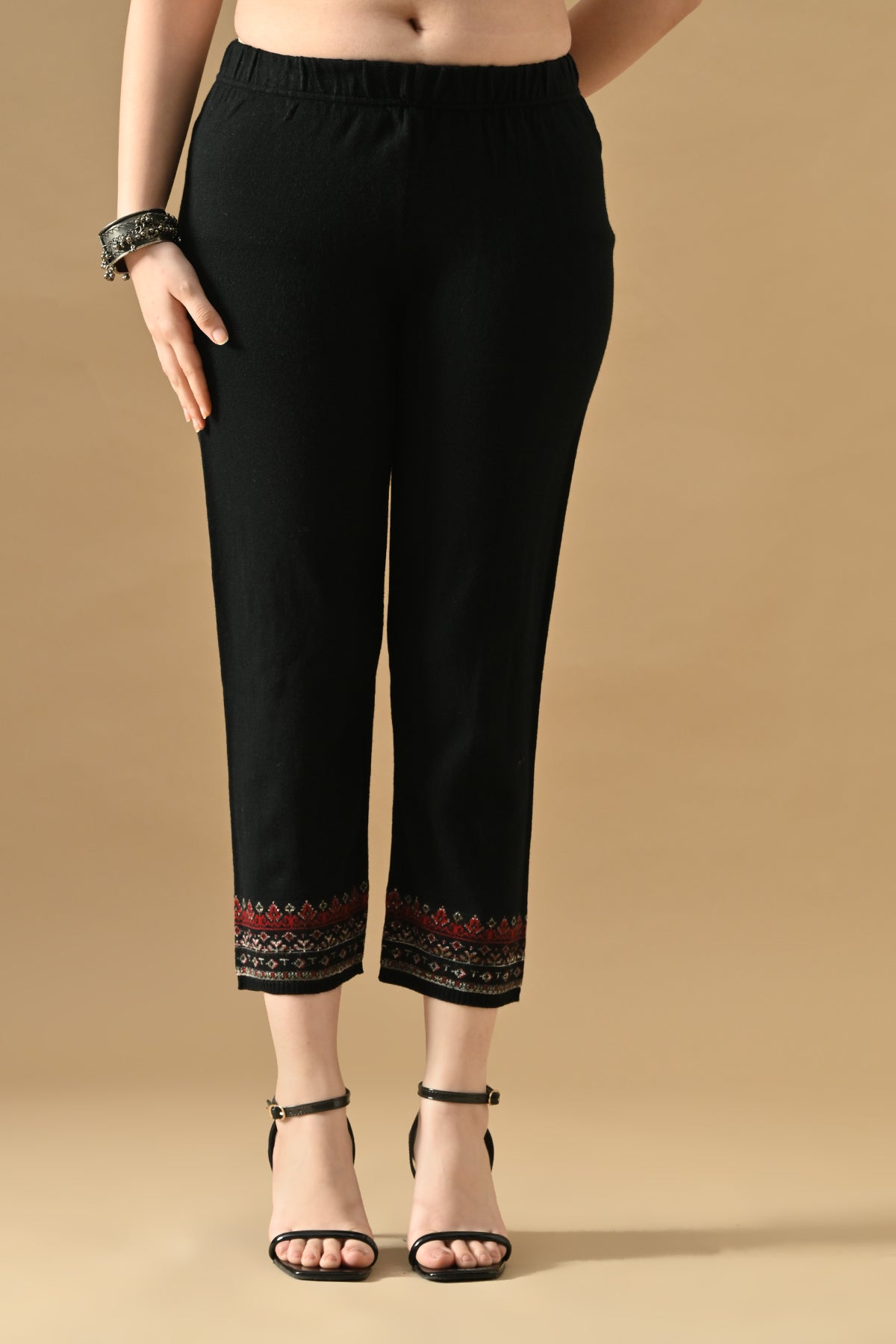 Winter Black Printed Ethnic Motifs Woven Kurta Set