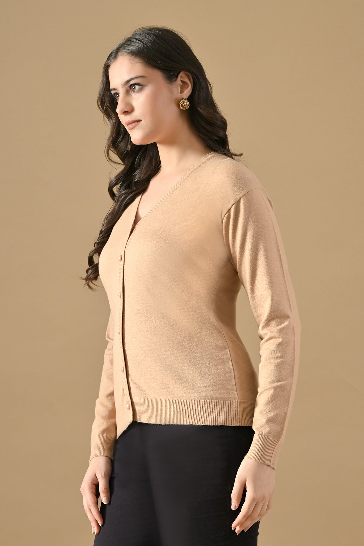 Winter Fawn Woven V-Neck Cardigan