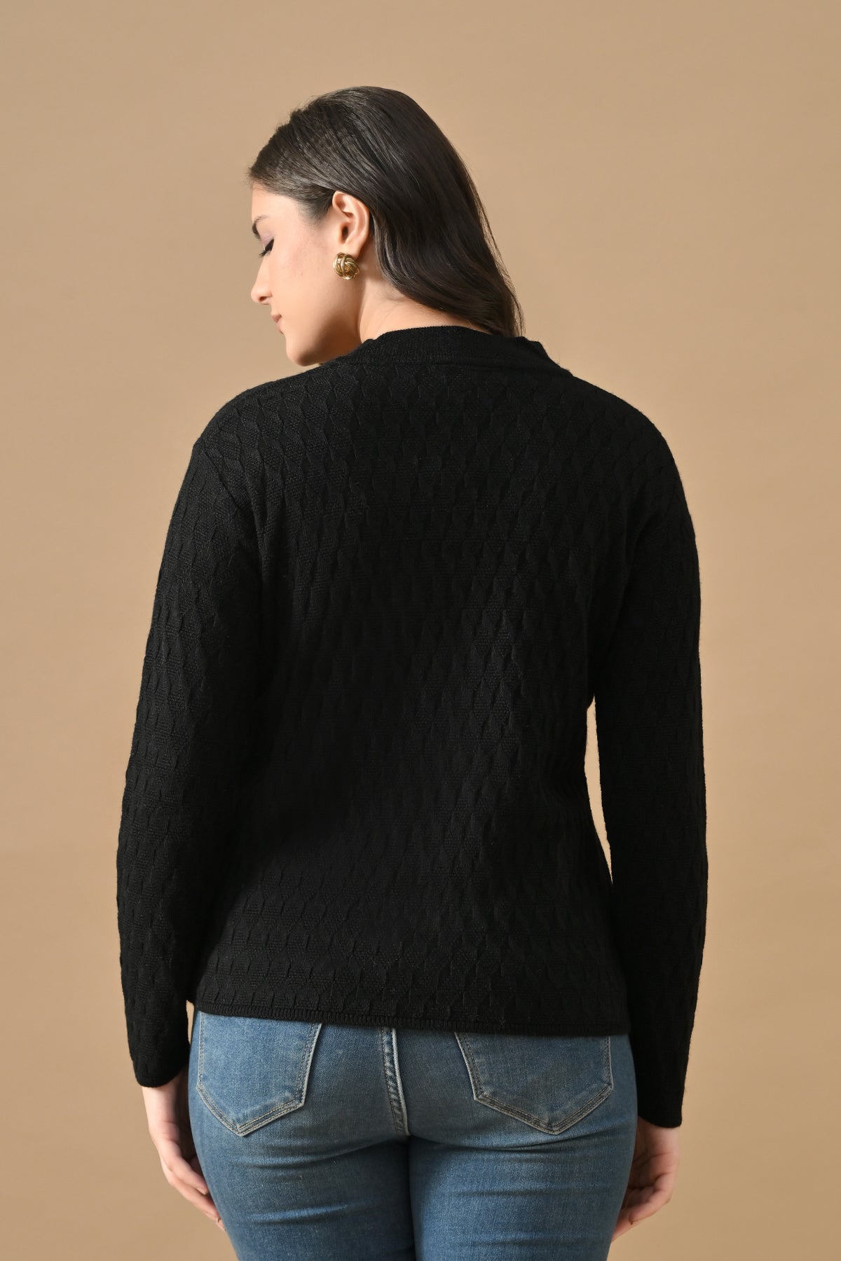 Winter Black Knitted V-Neck Cardigan