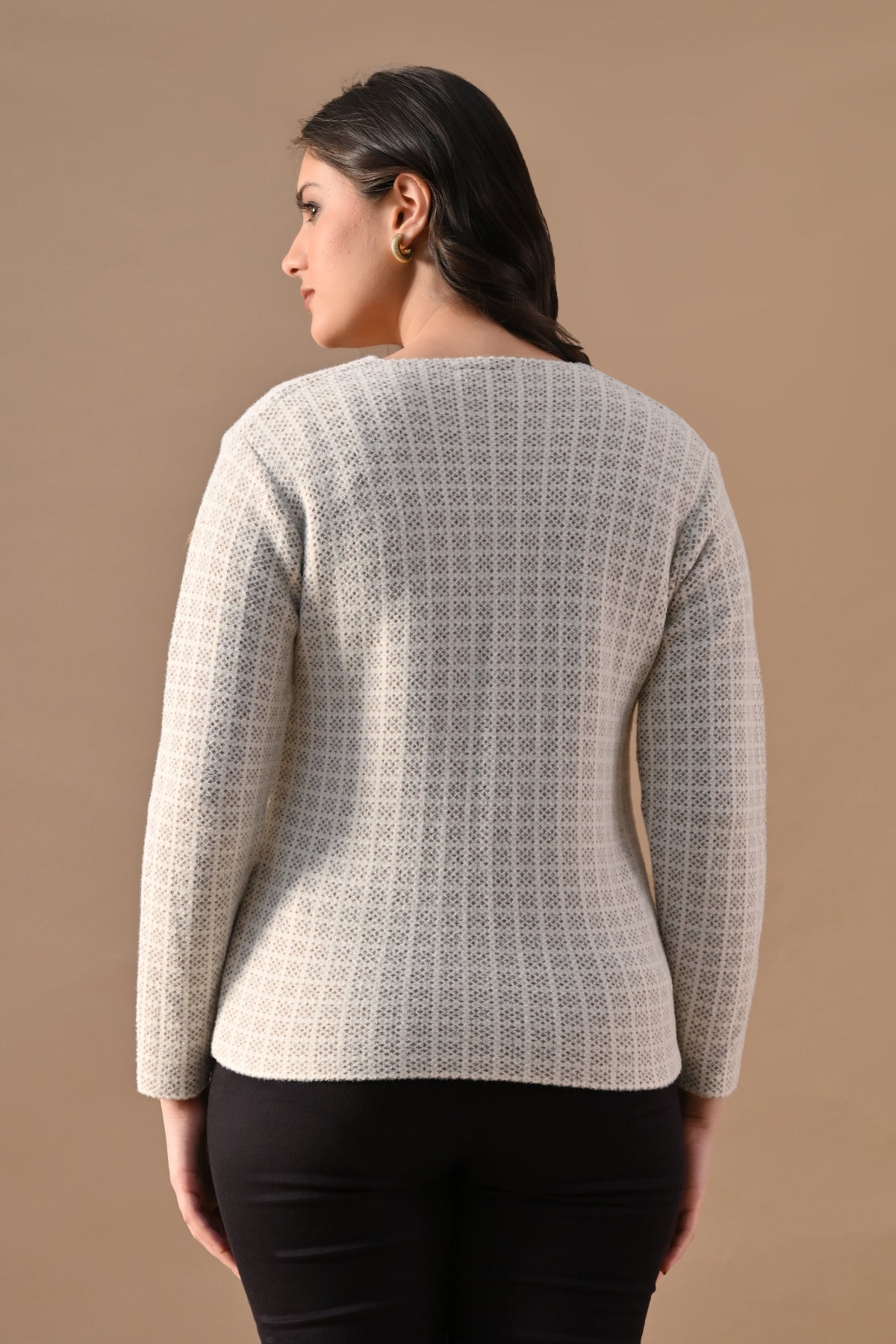 Winter Cream Woven V-Neck Cardigan