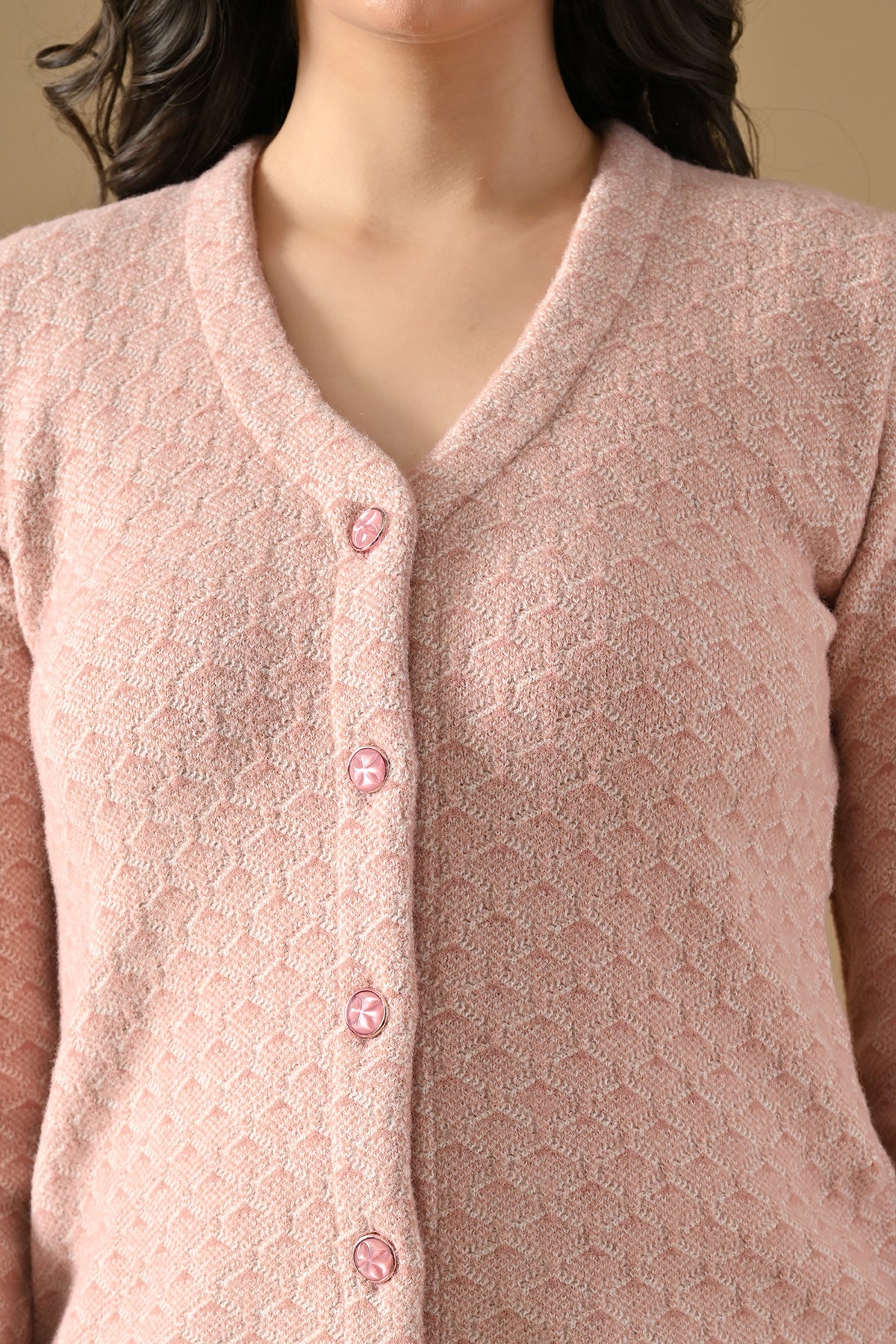 Winter Pink Woven V-Neck Cardigan